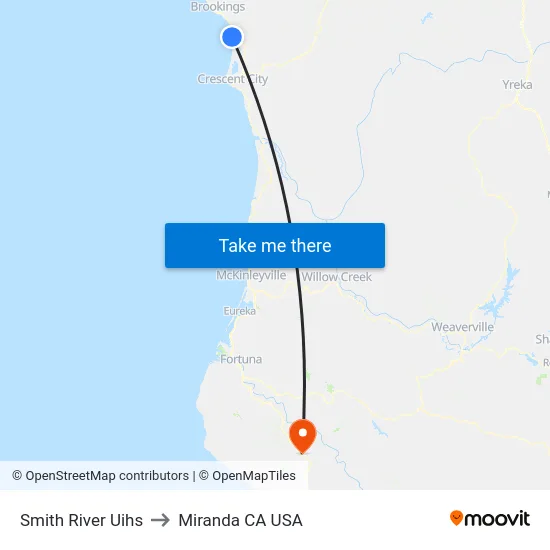 Smith River Uihs to Miranda CA USA map