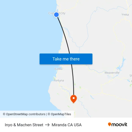 Inyo & Machen Street to Miranda CA USA map