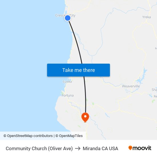 Community Church (Oliver Ave) to Miranda CA USA map