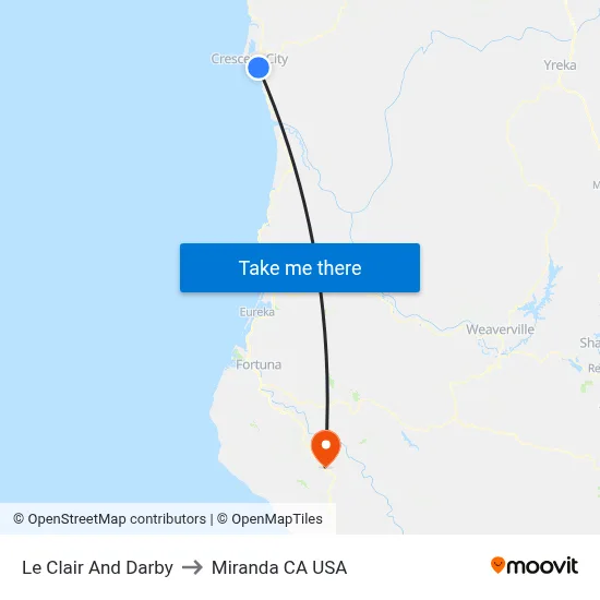 Le Clair And Darby to Miranda CA USA map