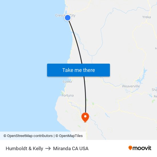 Humboldt & Kelly to Miranda CA USA map