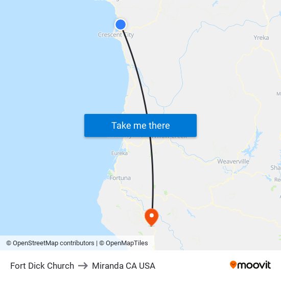 Fort Dick Church to Miranda CA USA map