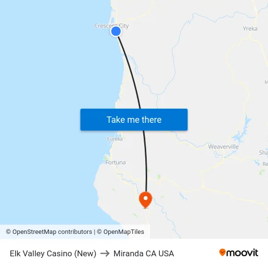 Elk Valley Casino (New) to Miranda CA USA map
