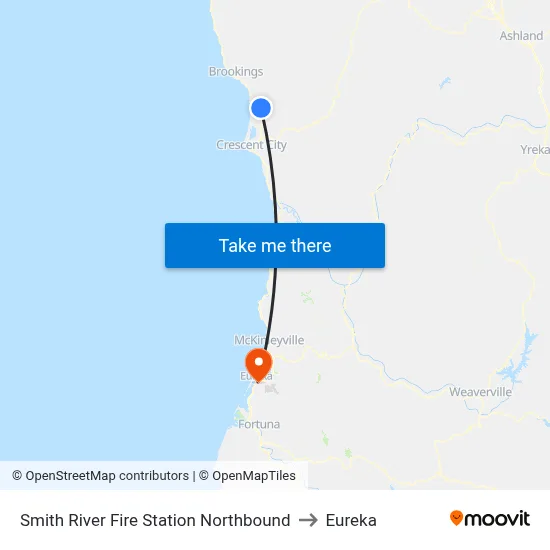 Smith River Fire Station Northbound to Eureka map