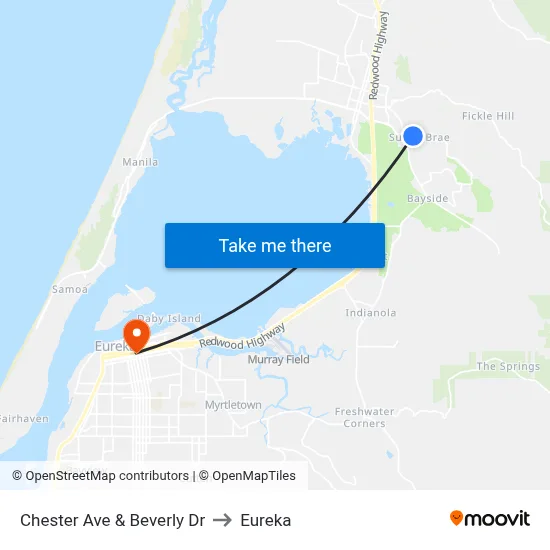 Chester Ave & Beverly Dr to Eureka map
