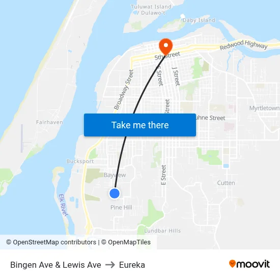 Bingen Ave & Lewis Ave to Eureka map
