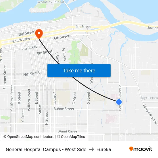 General Hospital Campus - West Side to Eureka map