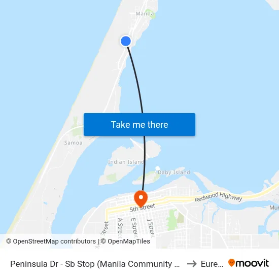 Peninsula Dr - Sb Stop (Manila Community Center) to Eureka map