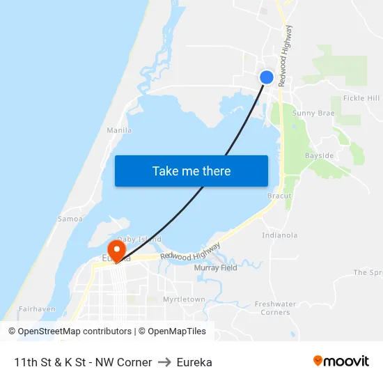 11th St & K St - NW Corner to Eureka map