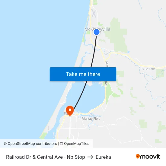 Railroad Dr & Central Ave - Nb Stop to Eureka map