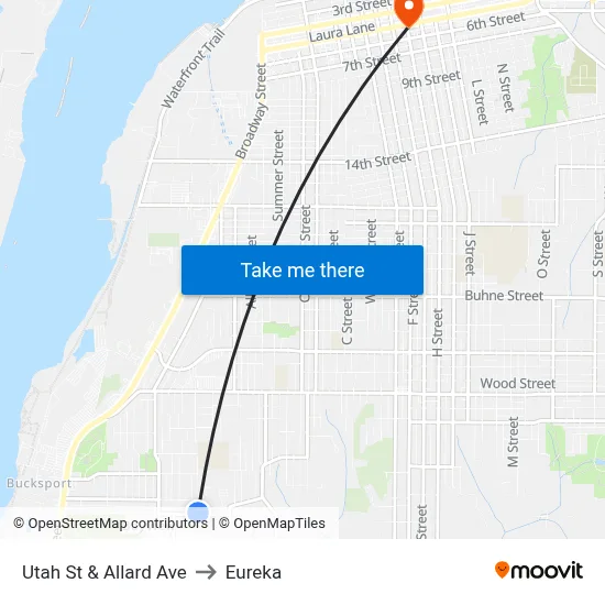 Utah St & Allard Ave to Eureka map