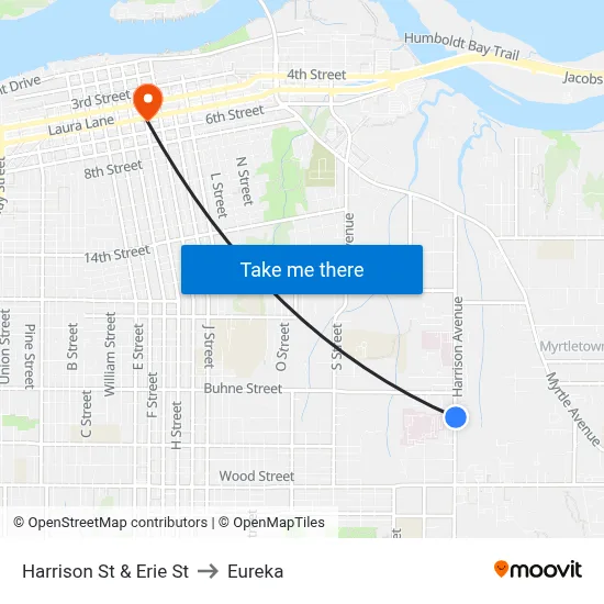 Harrison St & Erie St to Eureka map