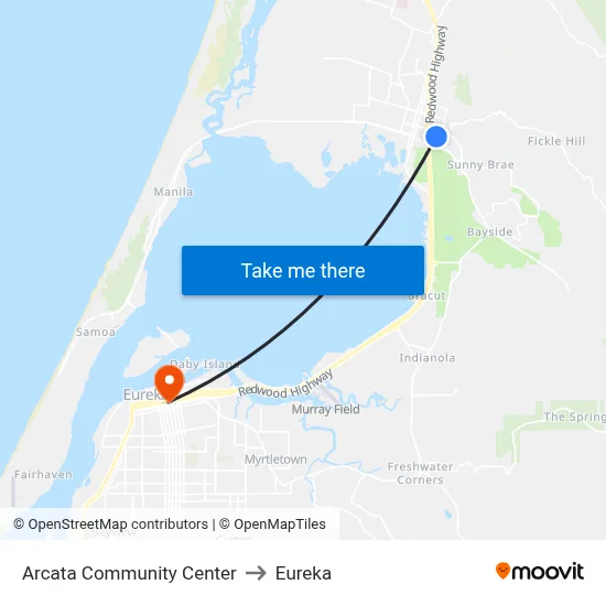Arcata Community Center to Eureka map