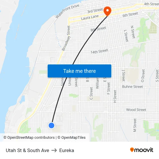 Utah St & South Ave to Eureka map