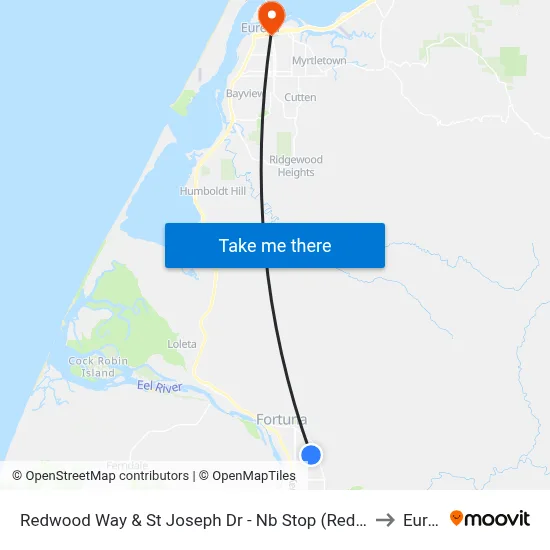 Redwood Way & St Joseph Dr - Nb Stop (Redwood Memorial) to Eureka map