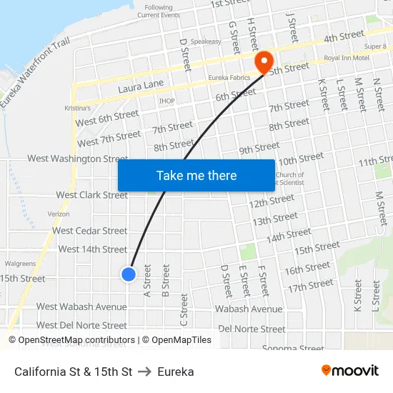 California St & 15th St to Eureka map