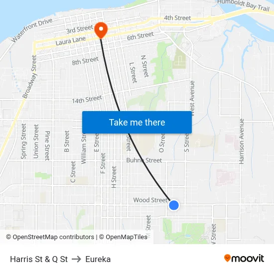 Harris St & Q St to Eureka map