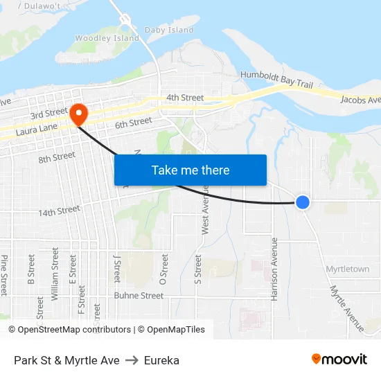Park St & Myrtle Ave to Eureka map