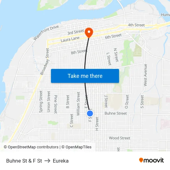 Buhne St & F St to Eureka map