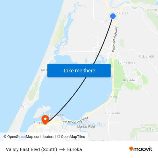 Valley East Blvd (South) to Eureka map