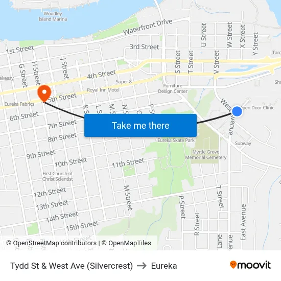 Tydd St & West Ave (Silvercrest) to Eureka map