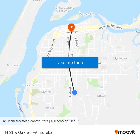 H St & Oak St to Eureka map