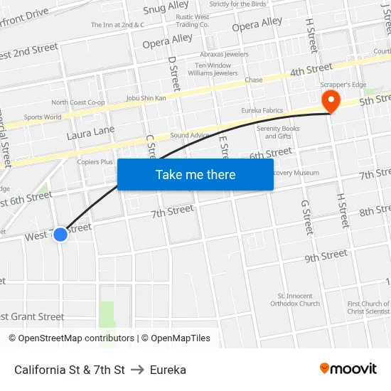 California St & 7th St to Eureka map