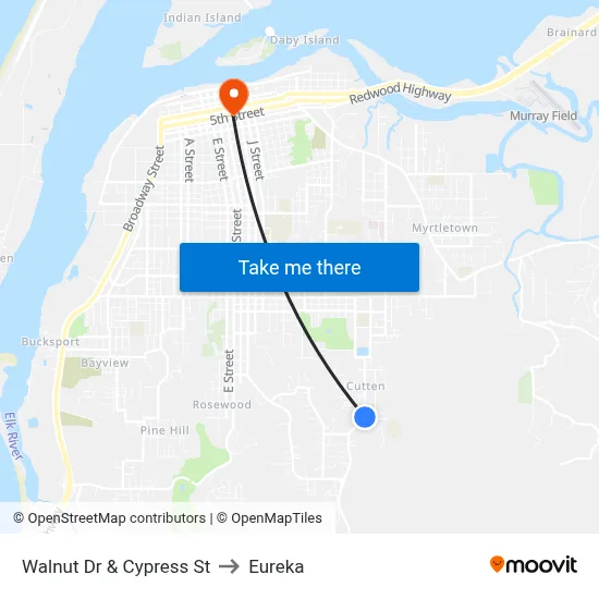 Walnut Dr & Cypress St to Eureka map