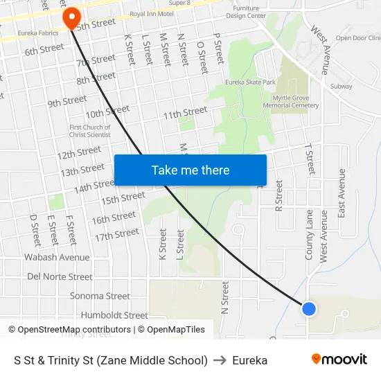 S St & Trinity St (Zane Middle School) to Eureka map