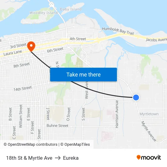 18th St & Myrtle Ave to Eureka map