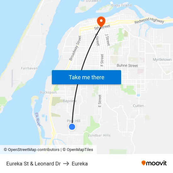 Eureka St & Leonard Dr to Eureka map