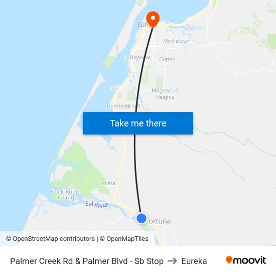 Palmer Creek Rd & Palmer Blvd - Sb Stop to Eureka map