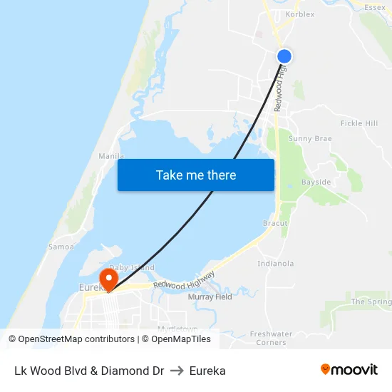 Lk Wood Blvd & Diamond Dr to Eureka map