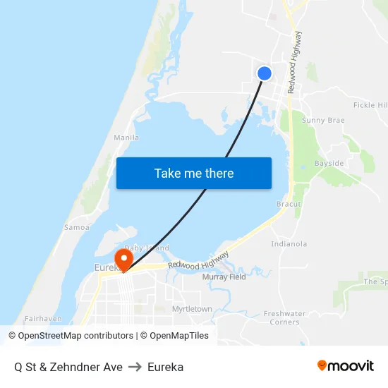 Q St & Zehndner Ave to Eureka map