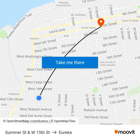 Summer St & W 15th St to Eureka map