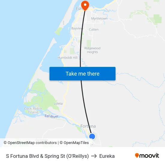 S Fortuna Blvd & Spring St (O'Reillys) to Eureka map