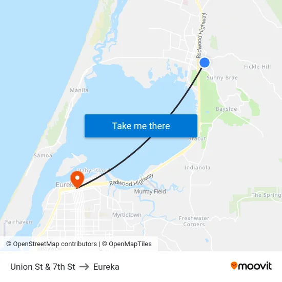 Union St & 7th St to Eureka map