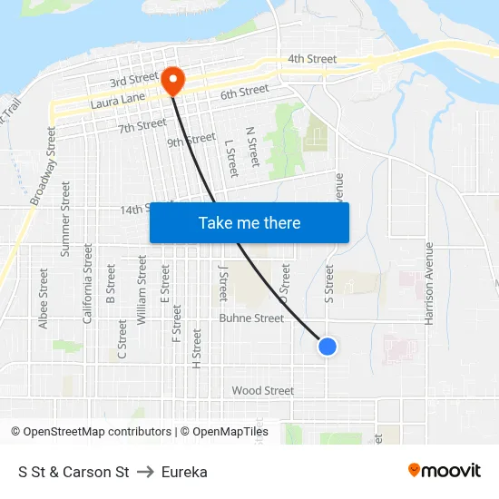 S St & Carson St to Eureka map