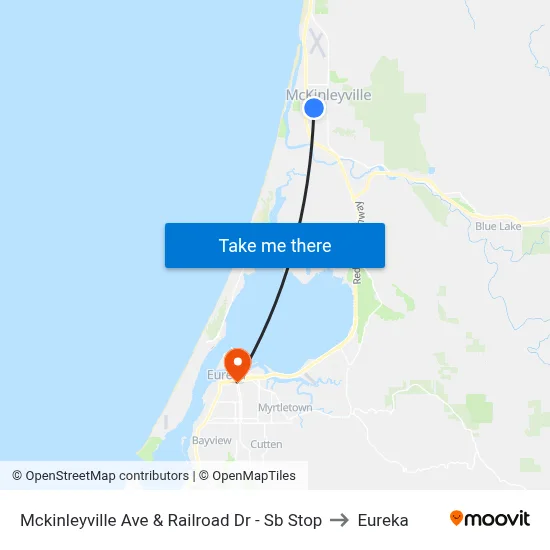 Mckinleyville Ave & Railroad Dr - Sb Stop to Eureka map