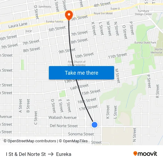 I St & Del Norte St to Eureka map