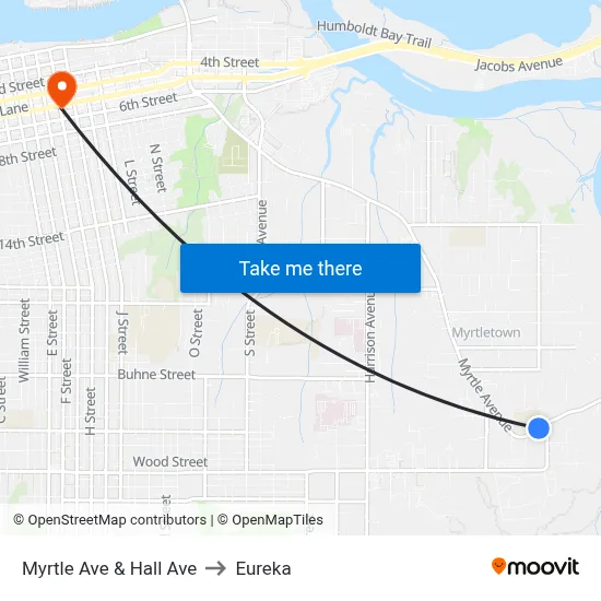 Myrtle Ave & Hall Ave to Eureka map