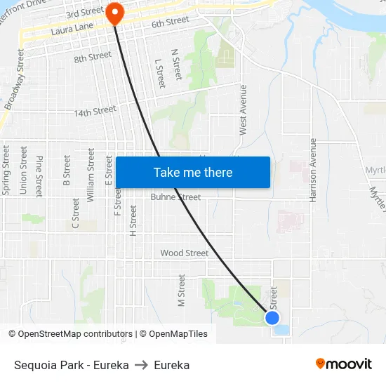 Sequoia Park - Eureka to Eureka map