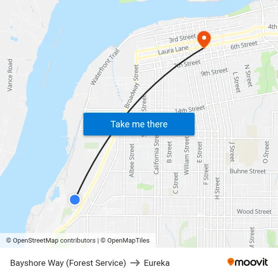 Bayshore Way (Forest Service) to Eureka map