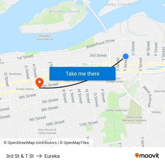 3rd St & T St to Eureka map