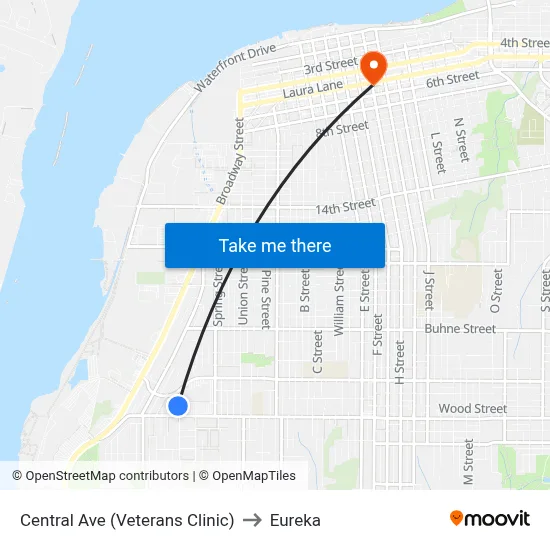 Central Ave (Veterans Clinic) to Eureka map