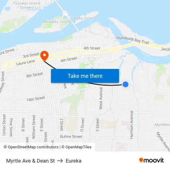 Myrtle Ave & Dean St to Eureka map