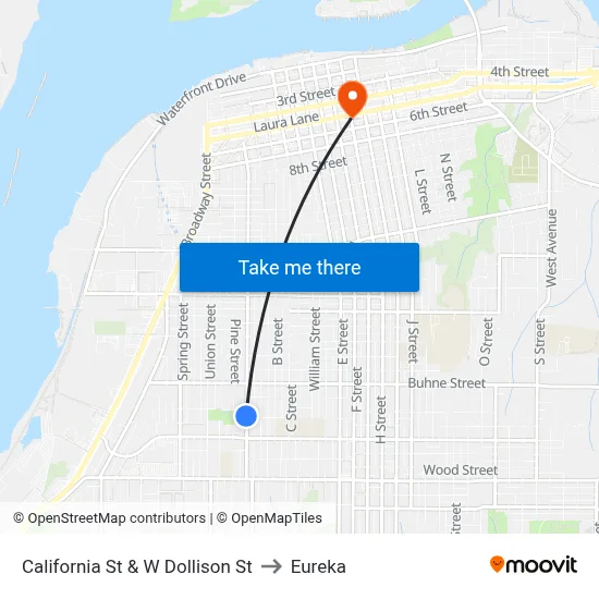 California St & W Dollison St to Eureka map
