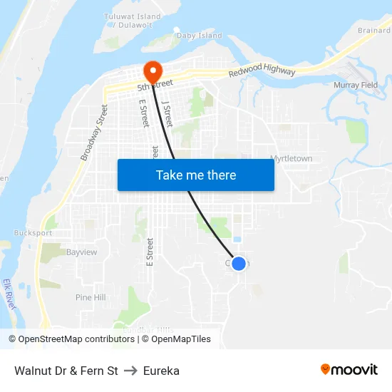 Walnut Dr & Fern St to Eureka map