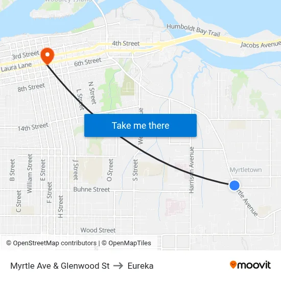 Myrtle Ave & Glenwood St to Eureka map