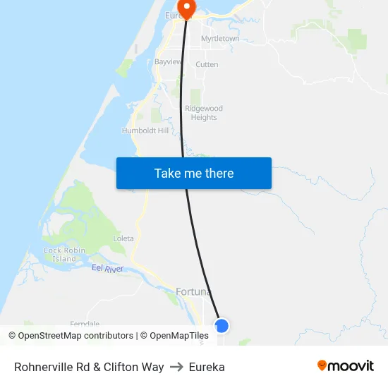 Rohnerville Rd & Clifton Way to Eureka map